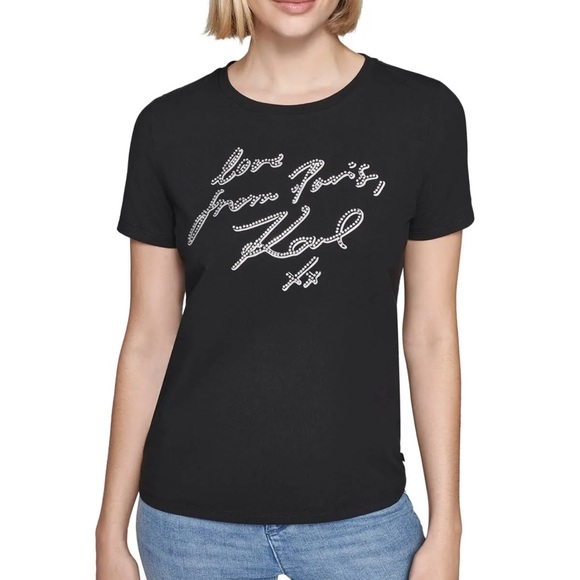 Karl Lagerfeld Tops - Karl Lagerfeld Black Silver Rhinestone Relaxed Tee